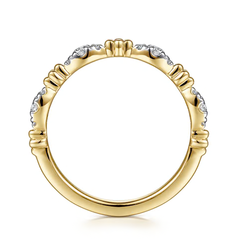 The Bujukan Collection Marquise Diamond Cluster Beaded Stackable Band in 14K Yellow Gold