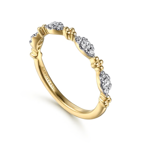 The Bujukan Collection Marquise Diamond Cluster Beaded Stackable Band in 14K Yellow Gold