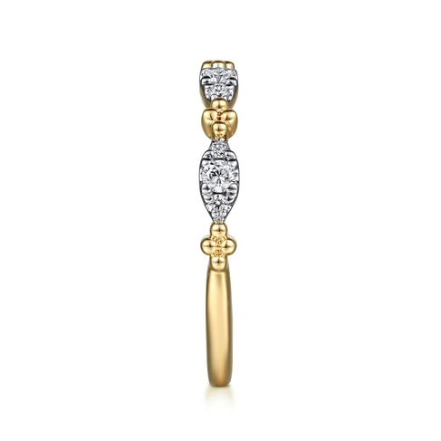 The Bujukan Collection Marquise Diamond Cluster Beaded Stackable Band in 14K Yellow Gold