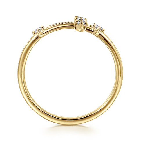 The Bujukan Collection Diamond Sideways Cross Beaded Ring in 14K Yellow Gold
