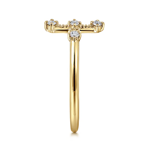 The Bujukan Collection Diamond Sideways Cross Beaded Ring in 14K Yellow Gold