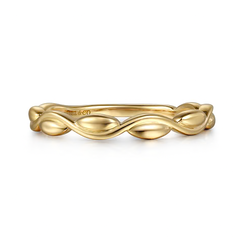 The Bujukan Collection Sculpted Twisted Pod Stackable Band in 14K Yellow Gold