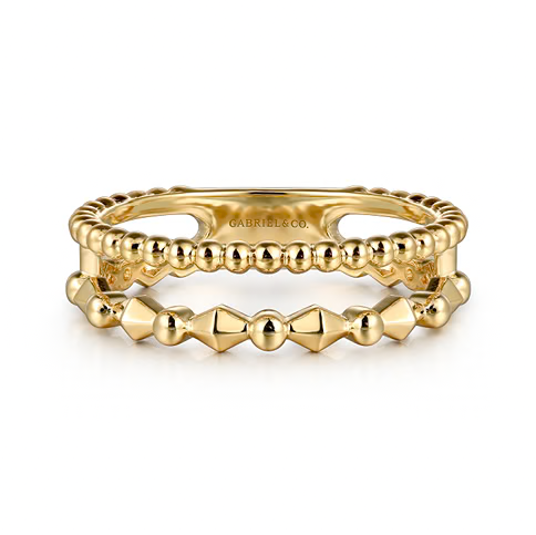 The Bujukan Collection Double-Row Beaded and Geometric Wide Stackable Band in 14K Yellow Gold