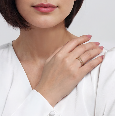 The Bujukan Collection Double-Row Beaded and Geometric Wide Stackable Band in 14K Yellow Gold