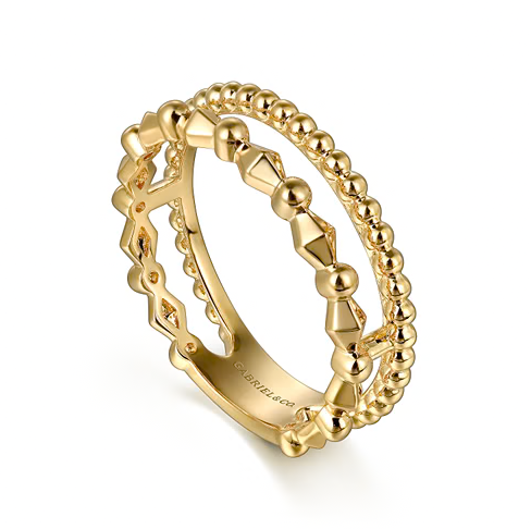 The Bujukan Collection Double-Row Beaded and Geometric Wide Stackable Band in 14K Yellow Gold