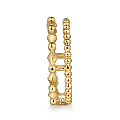 The Bujukan Collection Double-Row Beaded and Geometric Wide Stackable Band in 14K Yellow Gold