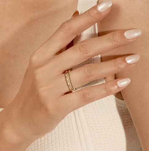 The Bujukan Collection Double-Row Beaded and Geometric Wide Stackable Band in 14K Yellow Gold