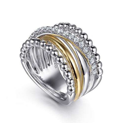Gabriel & Co. Bujukan White Sapphire Fashion Band in 14K Yellow Gold and Sterling Silver