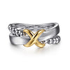 Gabriel & Co. Bujukan Wide Criss Cross Band in 14K Yellow Gold and Sterling Silver