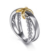 Gabriel & Co. Bujukan Wide Criss Cross Band in 14K Yellow Gold and Sterling Silver