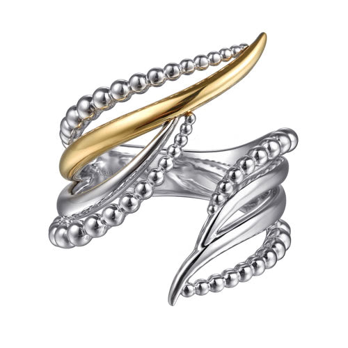 Gabriel & Co. Bujukan Multiple Row Bypass Ring in 14K Yellow Gold and Sterling Silver