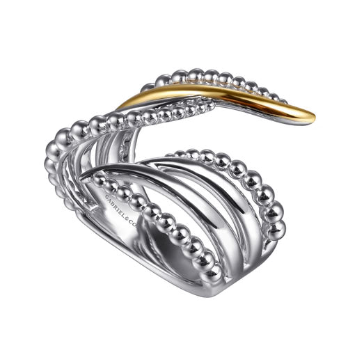 Gabriel & Co. Bujukan Multiple Row Bypass Ring in 14K Yellow Gold and Sterling Silver
