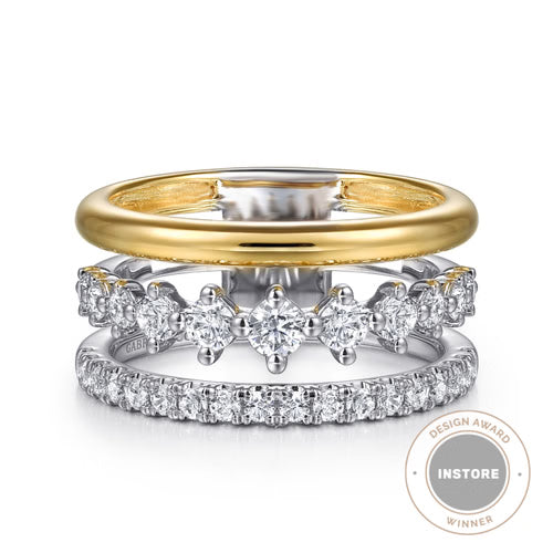 Gabriel & Co. Bujukan 3 Row Stackable Diamond Ring in 14K Yellow Gold