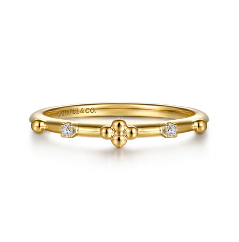 The Bujukan Collection Diamond Cluster & Beaded Station Stackable Band in 14K Yellow Gold