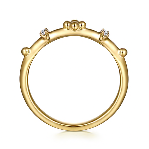 The Bujukan Collection Diamond Cluster & Beaded Station Stackable Band in 14K Yellow Gold
