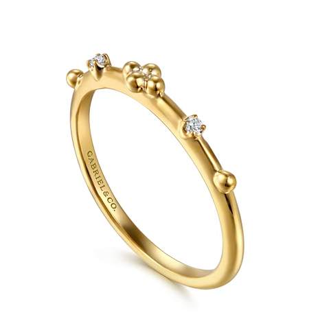 The Bujukan Collection Diamond Cluster & Beaded Station Stackable Band in 14K Yellow Gold
