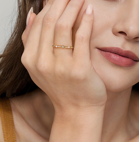 The Bujukan Collection Diamond Cluster & Beaded Station Stackable Band in 14K Yellow Gold