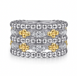 The Bujukan Collection Two-Tone Multi-Row Beaded White Sapphire Wide Statement Ring in Sterling Silver and 14K Gold