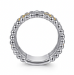 The Bujukan Collection Two-Tone Multi-Row Beaded White Sapphire Wide Statement Ring in Sterling Silver and 14K Gold