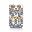 The Bujukan Collection Two-Tone Multi-Row Beaded White Sapphire Wide Statement Ring in Sterling Silver and 14K Gold