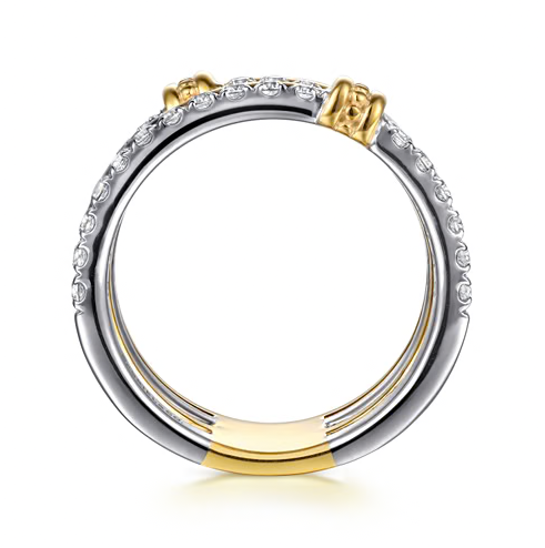 The Bujukan Collection Two-Tone Multi-Band Pavé Diamond Wide Stackable Ring in 14K Gold