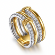 The Bujukan Collection Two-Tone Multi-Band Pavé Diamond Wide Stackable Ring in 14K Gold