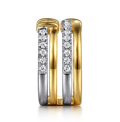 The Bujukan Collection Two-Tone Multi-Band Pavé Diamond Wide Stackable Ring in 14K Gold