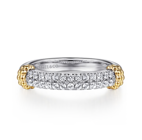 The Bujukan Collection Two-Tone Pavé White Sapphire Stackable Band in Sterling Silver and 14K Gold