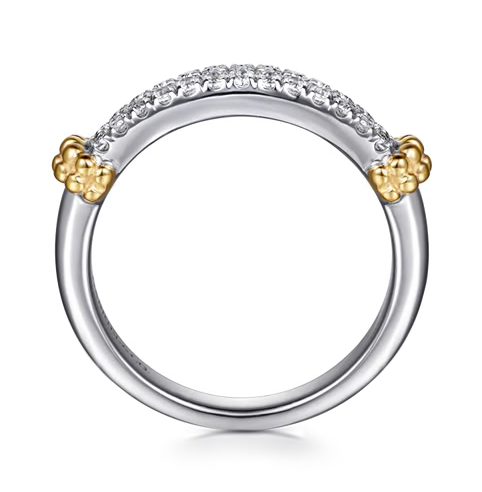 The Bujukan Collection Two-Tone Pavé White Sapphire Stackable Band in Sterling Silver and 14K Gold