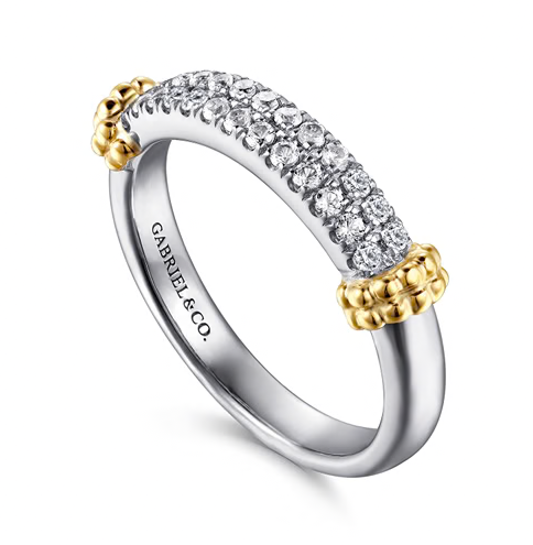 The Bujukan Collection Two-Tone Pavé White Sapphire Stackable Band in Sterling Silver and 14K Gold