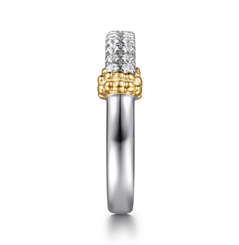 The Bujukan Collection Two-Tone Pavé White Sapphire Stackable Band in Sterling Silver and 14K Gold