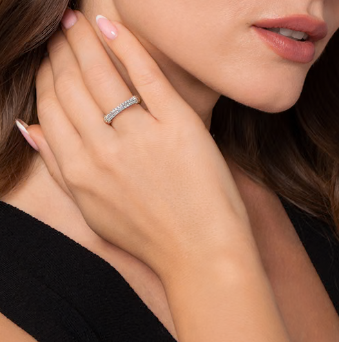 The Bujukan Collection Two-Tone Pavé White Sapphire Stackable Band in Sterling Silver and 14K Gold
