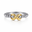 The Bujukan Collection Two-Tone Sculpted Infinity Beaded Band in Sterling Silver and 14K Gold