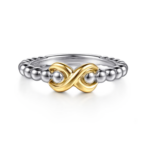 The Bujukan Collection Two-Tone Sculpted Infinity Beaded Band in Sterling Silver and 14K Gold
