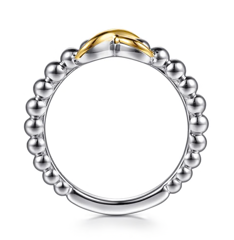 The Bujukan Collection Two-Tone Sculpted Infinity Beaded Band in Sterling Silver and 14K Gold