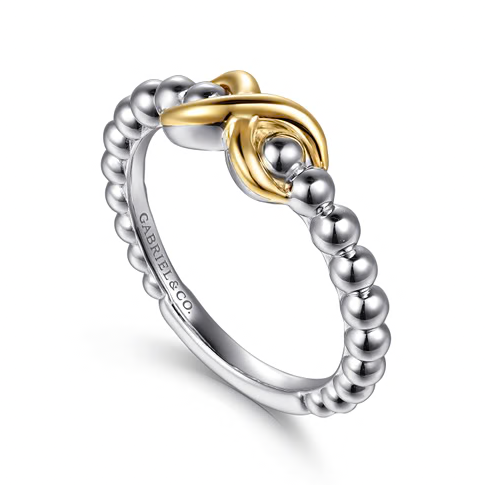 The Bujukan Collection Two-Tone Sculpted Infinity Beaded Band in Sterling Silver and 14K Gold