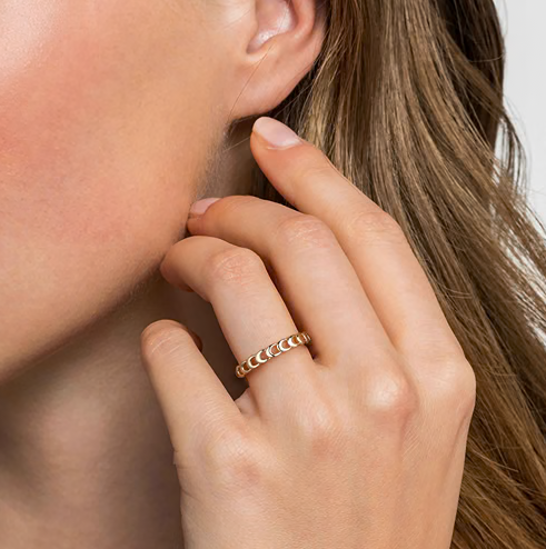 The Bujukan Collection Sculpted Crescent Moon Openwork Stackable Band in 14K Yellow Gold