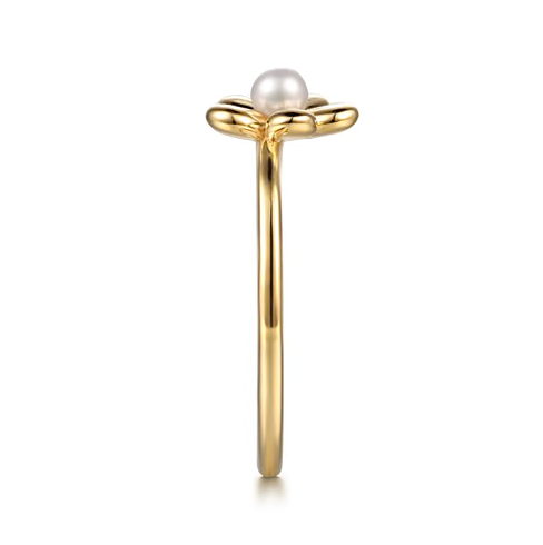 The Bujukan Collection Two-Tone Pearl and Pavé Diamond Blossom Stackable Band in 14K Gold