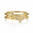 The Bujukan Collection Double-Band Sculpted Flower and Pavé Diamond Clover Ring in 14K Yellow Gold