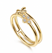 The Bujukan Collection Double-Band Sculpted Flower and Pavé Diamond Clover Ring in 14K Yellow Gold