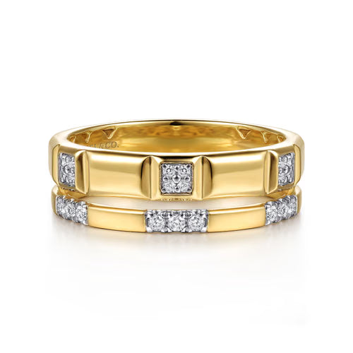 Gabriel & Co. Half Cube Double Row Stackable Diamond Ring in 14K Yellow Gold
