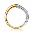 The Bujukan Collection Two-Tone Sculptural Pavé Diamond Crossover Bypass Ring in 14K Gold