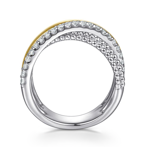 The Bujukan Collection Two-Tone Multi-Row Crossover White Sapphire Ring in Sterling Silver and 14K Gold