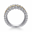 The Bujukan Collection Two-Tone Multi-Row Beaded and Pavé White Sapphire Wide Ring in Sterling Silver and 14K Gold
