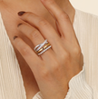 The Bujukan Collection Two-Tone Multi-Row Beaded and Pavé White Sapphire Wide Ring in Sterling Silver and 14K Gold