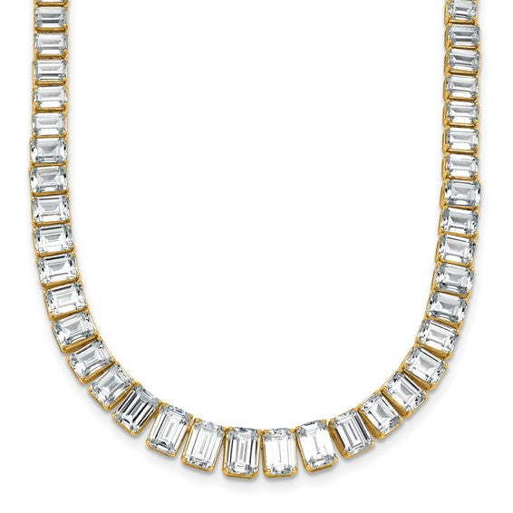 Lab Grown Graduated Emerald 29 Carat Cut Diamond Tennis Necklace 14KW | Gemmas Jewelers 4