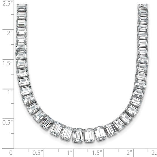 Lab Grown Graduated Emerald 29 Carat Cut Diamond Tennis Necklace 14KW | Gemmas Jewelers 