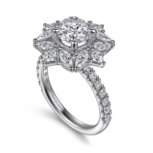 Scintillating Fancy Halo Round Diamond Engagement Ring in 14K Gold | Gemma's Jewelers