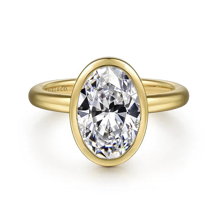 Bold and Elegant Bezel Set Oval Diamond Engagement Ring 14K Gold  | Gemma's Jewelers