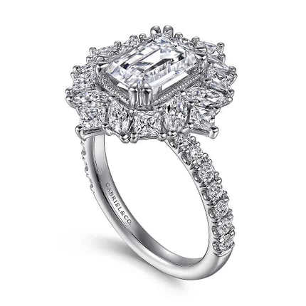 Outstanding Fancy Halo Emerald Cut Diamond Engagement Ring in 14K Gold | Gemma's Jewelers